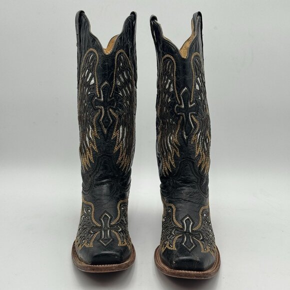 Corral Vintage Mens 10M Cowboy Boots Square Toe Western Embroidered Wings Cross - Picture 2 of 12